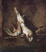 Jean Baptiste Simeon Chardin Orange red partridge and rabbit oil on canvas